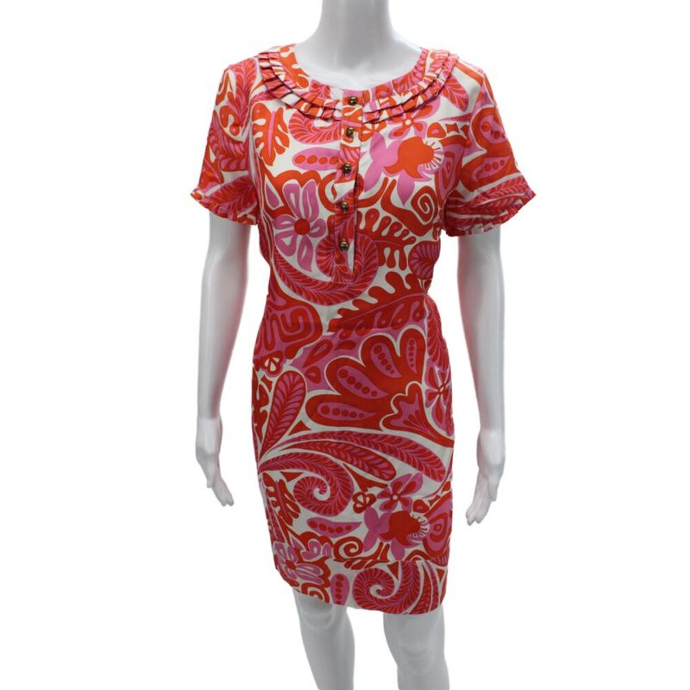 Skirtin Around Women Shift Dress Multicolor Silk Short Sleeve Round Neck Size 8